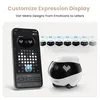 A smartphone displaying a robot's expression customization interface next to the robot itself. Produktbild-Vorschau