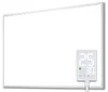 A white infrared heater with a digital display showing temperature settings.