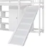 A close-up view of a white wooden loft bed with a slide and built-in shelves and a cabinet. Produktbild-Vorschau