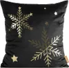 A black pillow with gold snowflake and star designs. Voir les images du produit