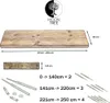 Diagram showing dimensions and mounting hardware for a wooden shelf. Produktbild-Vorschau
