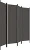 A dark gray, four-panel room divider with black metal frames, shown from a side angle against a white background. Voir les images du produit