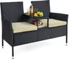 A black rattan loveseat with beige cushions and a built-in side table. Produktbild-Vorschau