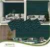 Collage of interior design scenes featuring dark green 3D wall panels, with product samples in the foreground. Podgląd zdjęcia produktu