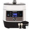 A white and black multi-cooker with a digital display and control panel, shown with two wooden spoons and a black inner pot. Produktbild-Vorschau