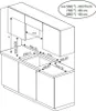 A diagram showing installation dimensions for a kitchen appliance set, including a sink and cabinets. Produktbild-Vorschau