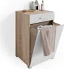 A bathroom cabinet with a laundry hamper. Produktbild-Vorschau