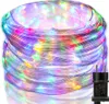 A coiled string of colorful LED lights with a power plug. Produktbild-Vorschau