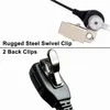 Close-up shots of a headset clip and a walkie-talkie connector with descriptive text. Produktbild-Vorschau