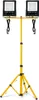 A yellow tripod stand with two black LED lights attached to a horizontal bar. Produktbild-Vorschau
