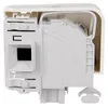 A white plastic washing machine door lock mechanism is shown in a side profile against a white background. Produktbild-Vorschau