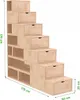 A wooden shelving unit designed like stairs, with drawers and open compartments. Produktbild-Vorschau