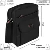 A black messenger bag with various dimensions and volume indicated. Produktbild-Vorschau