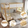 A collage of images showcasing a wooden bunk bed with white accents, highlighting its features like drawers, a ladder, and storage. Anteprima dell’immagine prodotto