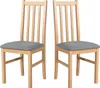 Two wooden chairs with gray upholstered seats are shown against a white background. Voir les images du produit