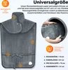 A marketing image showing a grey heating pad with numbered callouts and descriptive text. Produktbild-Vorschau