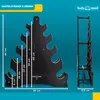 A diagram showing a black dumbbell rack with dimensions and branding. Náhľad obrázku produktu