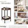 A collage showing a side table in different room settings, along with text and a logo. Náhled obrázku produktu