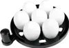 A close-up, studio shot of a black egg holder filled with seven white eggs. Produktbild-Vorschau