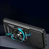 A black phone case with a rotating ring stand is shown at an angle against a dark background. Produktbild-Vorschau