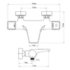 Technical drawing with dimensions of a shower thermostat. Produktbild-Vorschau