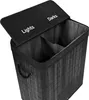 A black bamboo laundry basket with a lid divided into two compartments labeled "Lights" and "Darks". Voir les images du produit
