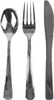 A set of cutlery, including a spoon, fork, and knife, is displayed against a white background. Produktbild-Vorschau