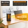 A Brandson heater is placed on a wooden shelf next to a laptop, with a window in the background. Produktbild-Vorschau