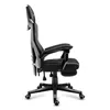 A side view of a black and gray gaming chair with a footrest extended. Náhled obrázku produktu
