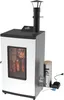 A white electric smoker with a black top and chimney, and a separate smoke generator unit. Produktbild-Vorschau
