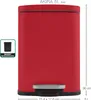 A red pedal trash can with dimensions and capacity indicated. Produktbild-Vorschau
