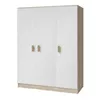 A white and wood-grain three-door wardrobe against a white background. Náhled obrázku produktu