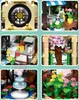 A collage of six close-up images showcasing different sections of a detailed building block set, featuring various floral arrangements and architectural elements. Anteprima dell’immagine prodotto