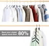 Collage showing clothes on hangers and a space-saving hanger with multiple clothes. Produktbild-Vorschau