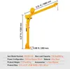 A yellow pickup truck crane with dimensions and specifications displayed. Anteprima dell’immagine prodotto