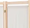 A close-up view of a wooden room divider with cream fabric panels. Náhľad obrázku produktu