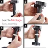 A collage of four images showing the assembly of a furniture leg clip. Produktbild-Vorschau
