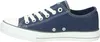 A side view of a navy blue canvas sneaker with white laces and a white sole. Produktbild-Vorschau