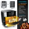 A marketing image showcasing an Arendo air fryer with its features and dimensions highlighted. Produktbild-Vorschau
