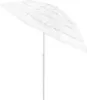 A white beach umbrella with a fringed edge, standing upright on a white background. Náhľad obrázku produktu