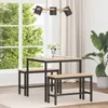 A dining set with a table and two benches is placed in a room with a large window and curtains. Náhľad obrázku produktu