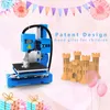 A 3D printer and a castle model are displayed with decorative elements and text. Produktbild-Vorschau