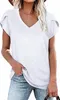 ASKSA Damen V-Ausschnitt Kurzarm T-Shirt Blütenblatt Ärmel Produktbild-Vorschau 1
