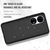 A black phone case with water droplets on it, with marketing text overlayed. Produktbild-Vorschau