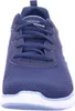 A close-up front view of a blue Skechers women's sneaker. Voir les images du produit
