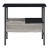 A product shot of a side table with a fabric magazine holder. Produktbild-Vorschau