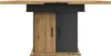 A rectangular dining table with a two-tone base, one side wood-colored and the other black with vertical grooves. The tabletop is extended to the left. Podgląd zdjęcia produktu
