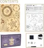 A collage of images showing a wooden 3D puzzle kit, its instructions, and the assembled product packaging. Anteprima dell’immagine prodotto