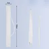 A white umbrella in a white protective sleeve and a white pole are displayed against a light gray background. Dimensions are indicated by measurement lines and text. Produktbild-Vorschau