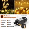 Collage of images showing string lights, a power adapter, and text describing features. Náhled obrázku produktu